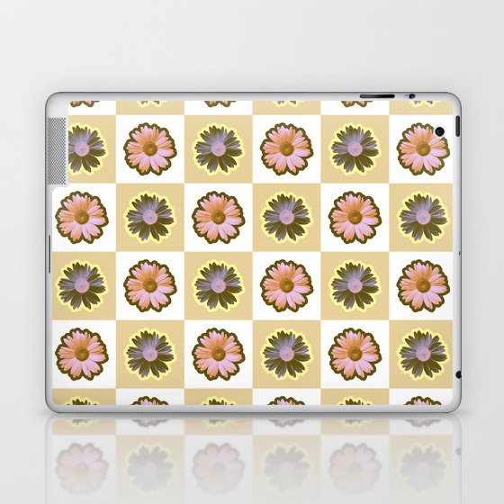 Checkered Retro Daisies Pattern Laptop & iPad Skin