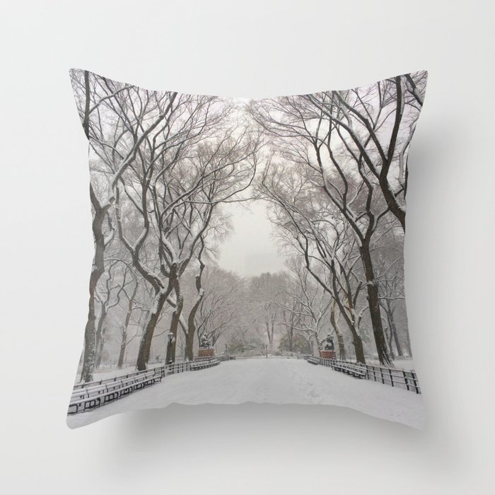 Central Park Mall Snow Throw Pillow
