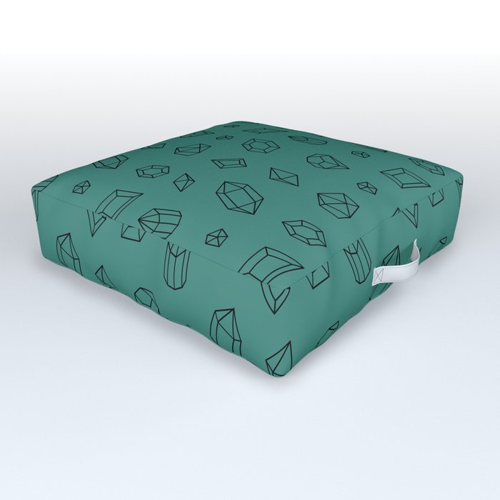 Green Blue and Black Gems Pattern Outdoor Floor Cushion