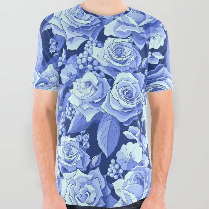 Blue Roses  All Over Graphic Tee