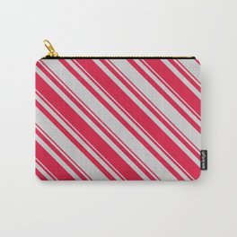 [ Thumbnail: Light Grey and Crimson Colored Lines/Stripes Pattern Carry-All Pouch ]