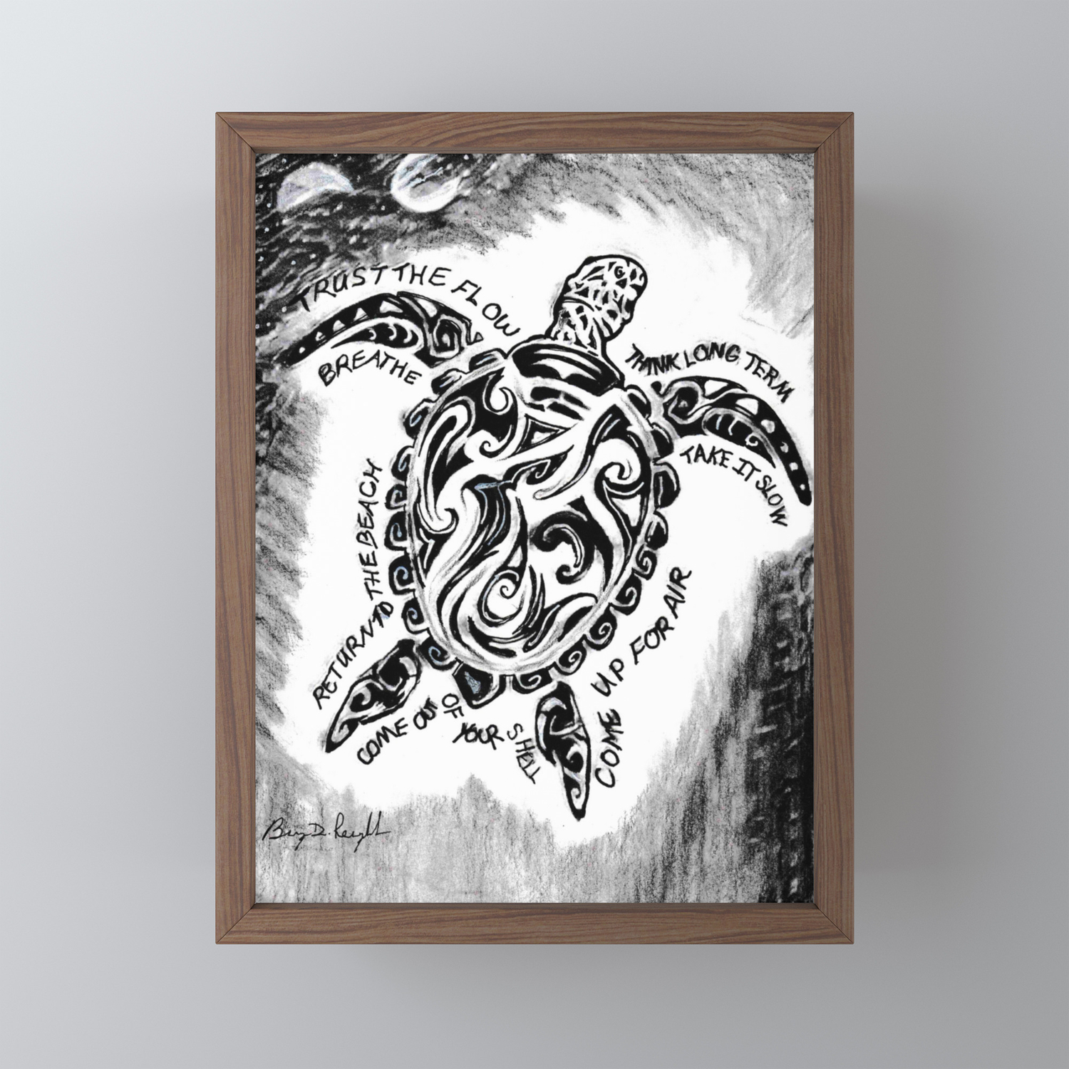 Honu Wisdom Hawaiian Sea Turtle Ocean Original Art Drawing