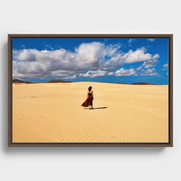 Young woman lost in the dunes Framed Canvas