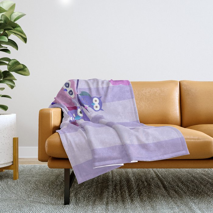 Purple Owls Throw Blanket