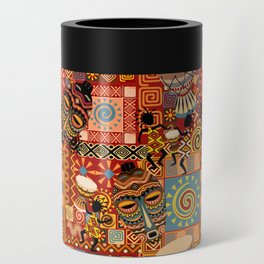 African Masks and Tribal Elements Decorative Pattern Can Cooler