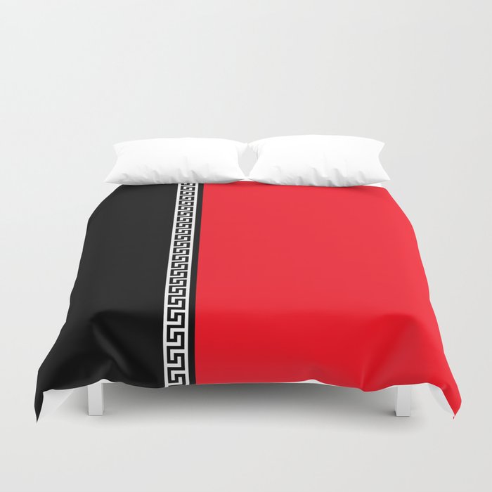 Greek Key 2 Red And Black Duvet Cover By Artbysamanthaperezz