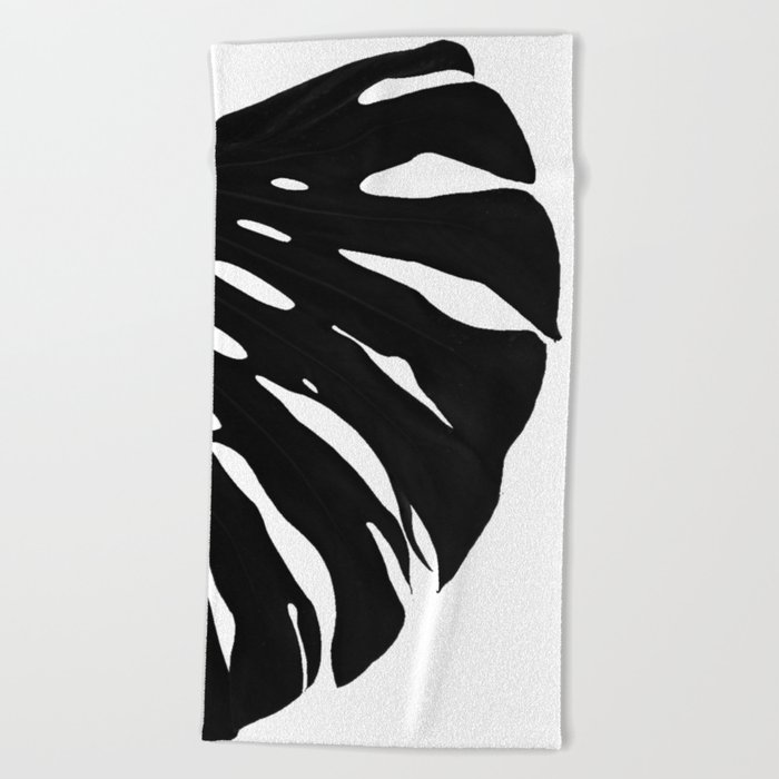 Black Banana Leaf (Black and White) Beach Towel