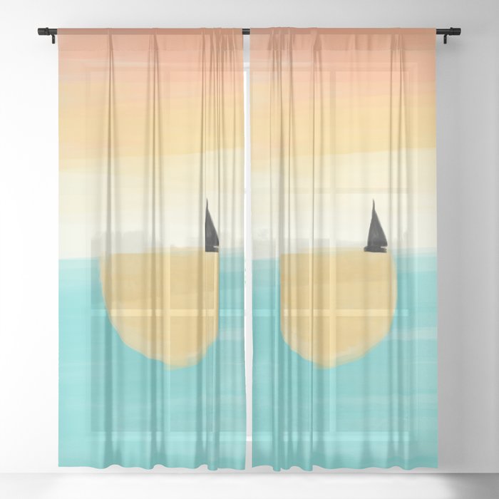 Abstract Tropical Sunset Sailboat Sheer Curtain