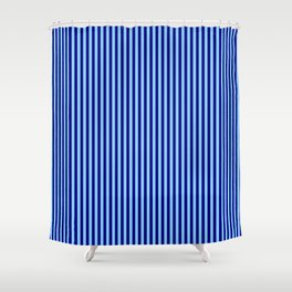 [ Thumbnail: Light Sky Blue & Blue Colored Striped/Lined Pattern Shower Curtain ]