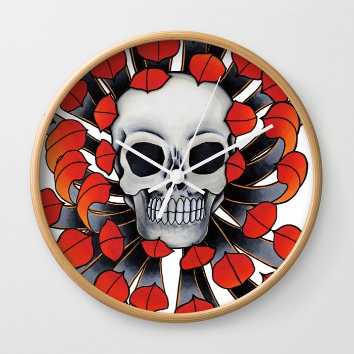 Skull Chrysanthemum  Wall Clock