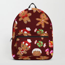 Cute decorative seamless pattern. Happy gingerbread men, sweet xmas caramel chocolate candy. hygge Backpack