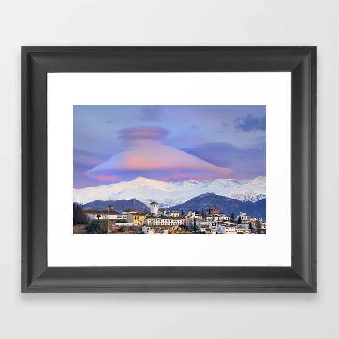 NASA APOD. ASTRONOMY PICTURE OF THE DAY! Lenticular clouds over Granada and Sierra Nevada at sunset Framed Art Print