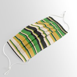 [ Thumbnail: Goldenrod, Beige, Black & Forest Green Colored Striped Pattern Face Mask ]
