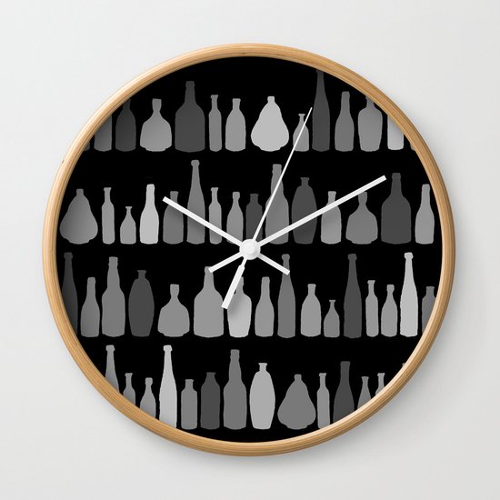 Bottles Black and White on Black Wall Clock
