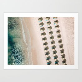 Aerial Beach Umbrellas - Beach print - Aerial Ocean Sea - Travel photography by Ingrid Beddoes Art Print