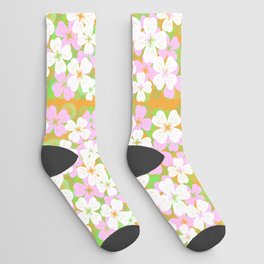 Retro Desert Flowers Pink and Dk Orange Pattern Socks