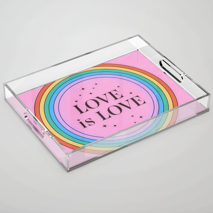 Love is Love Retro Rainbow Pink Acrylic Tray