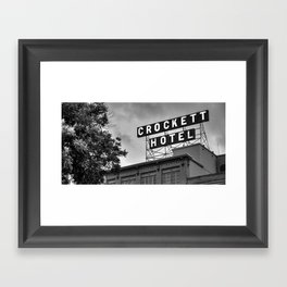 Historic Crockett and Hotel Neon Sign Panorama - San Antonio Texas Monochrome Framed Art Print