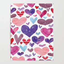 Bunch of Hearts Pattern - Pink Red Purple Blue Poster