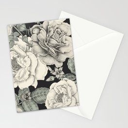 CREAM FLOWERS ON BLACK Stationery Card