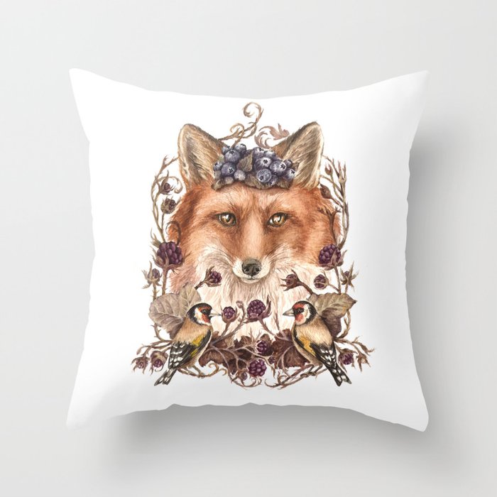 Blueberry fox Throw Pillow