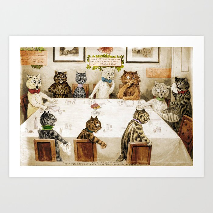 Cats dinner party Art Print