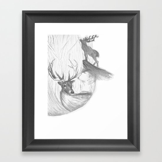 Stag and man Framed Art Print