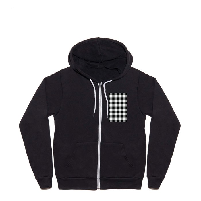 Buffalo Check Black White Plaid Pattern Full Zip Hoodie