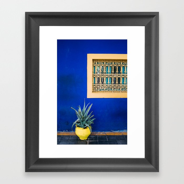 Moroccan Garden In Blue - Yellow Flower Pot - Agave Marrakesh Jardin Majorelle Photograph Framed Art Print