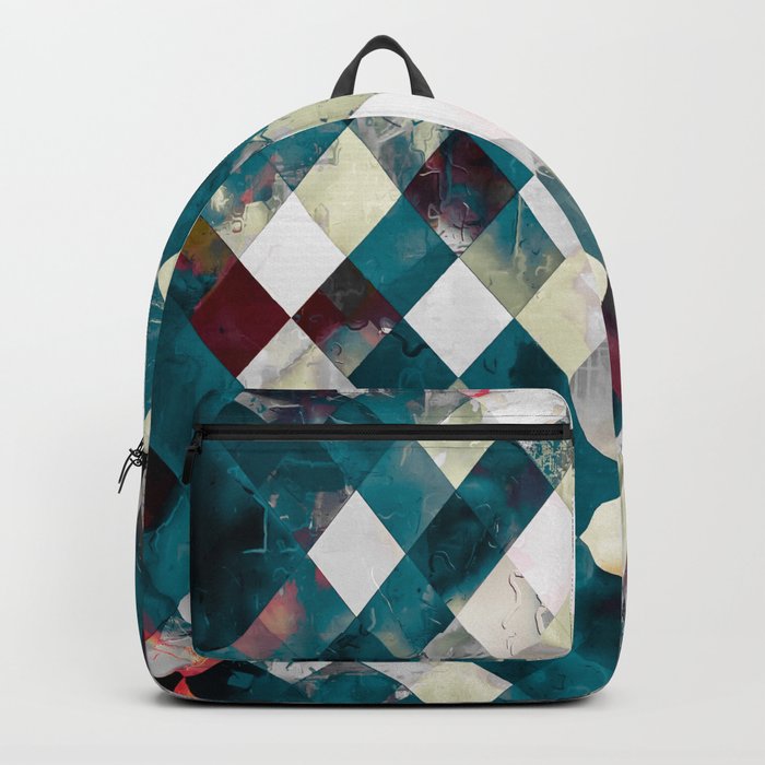 geometric pixel square pattern abstract background in blue green Backpack