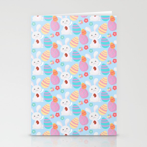 Colorful Pastel Easter Egg Rabbit Pattern Stationery Cards
