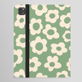 Seamless pattern with vintage vintage groovy flowers. modern elements. stylized flowers silhouettes on a green background. surface design, textile, stationery, wrapping paper and covers iPad Folio Case