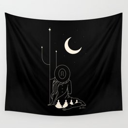 Talking to the Moon - Black and White Wall Tapestry