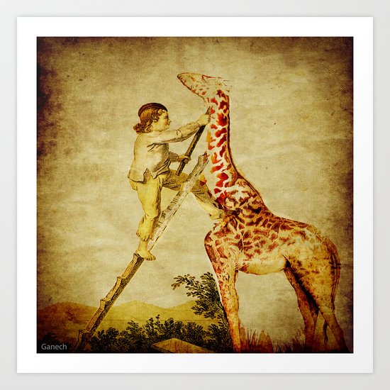 le petit garçon et la girafe Art Print