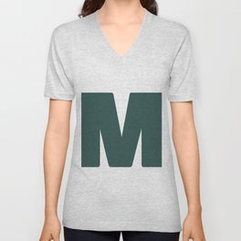 M (Dark Green & White Letter) V Neck T Shirt