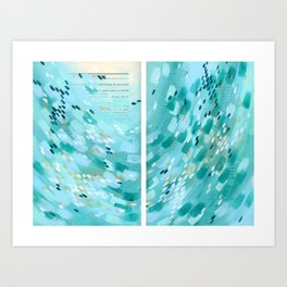Book pages teal wave Art Print