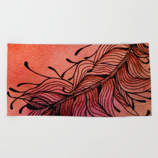 Doodled Autumn Feather 01 Beach Towel