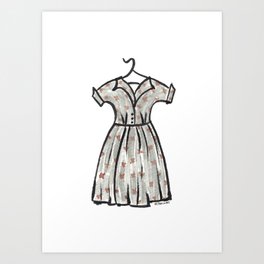 Vintage Grey Floral Dress Art Print