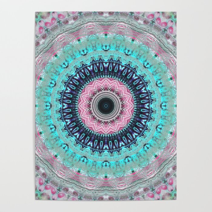 Turquoise Pink Romantic Mandala Poster