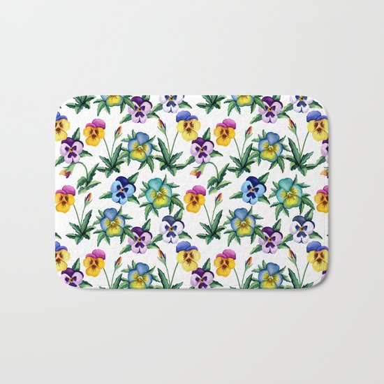 Pansy white pattern Bath Mat