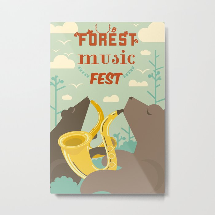 Forest Music Fest Saxophone Bears Metal Print