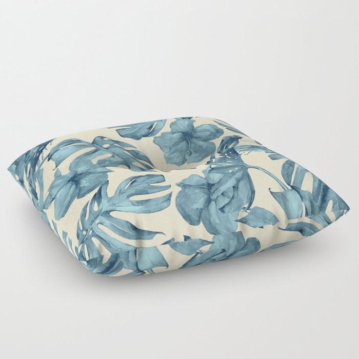 Island Vacay Hibiscus Palm Pale Coral Teal Blue Floor Pillow
