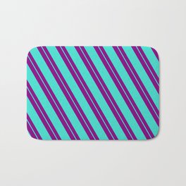 [ Thumbnail: Purple and Turquoise Colored Lined/Striped Pattern Bath Mat ]