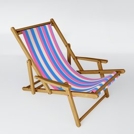 [ Thumbnail: Blue, Beige & Hot Pink Colored Pattern of Stripes Sling Chair ]