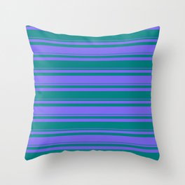 [ Thumbnail: Teal & Medium Slate Blue Colored Striped/Lined Pattern Throw Pillow ]