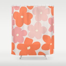 Groovy Daisy Flowers in Pastel Pink and Orange Hues Shower Curtain