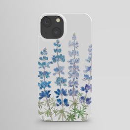 blue and purple lupin flowers watercolor  iPhone Case