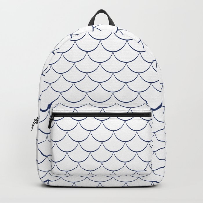 Modern navy blue white scallope pattern Backpack