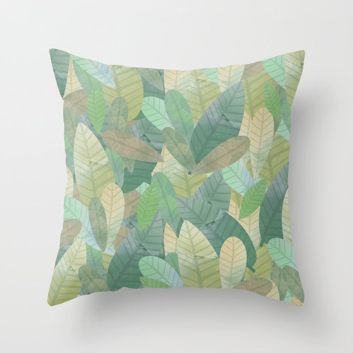 Watercolor leaves pattern Throw Pillow