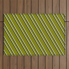 [ Thumbnail: Green, Mint Cream & Black Colored Lined Pattern Outdoor Rug ]